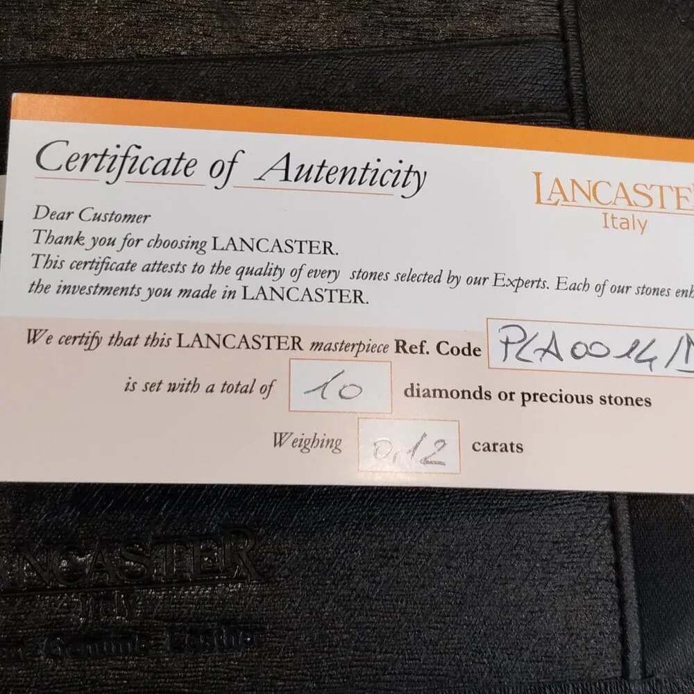 Lancaster Italy Black Leather Wallet/Photo/CC/Biz Card Holder New Cert of Auth
